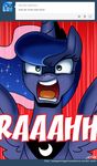  blue_eyes blue_fur blue_hair equine friendship_is_magic fur hair horn john_joseco looking_at_viewer mammal my_little_pony open_mouth princess_luna_(mlp) solo war_face winged_unicorn wings yelling 