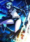  1girl belt bikini_top black_rock_shooter black_rock_shooter_(character) blue_eyes boots gloves green_hair long_hair m-da_s-tarou navel rogia shorts solo star twintails 