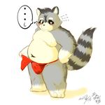  anthro armadirou black_nose blush fundoshi kemono male mammal moobs navel overweight plain_background raccoon solo standing sweat underwear white_background 