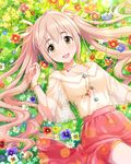  :d alternate_hairstyle artist_request bracelet brown_eyes field flower flower_field grass hair_ribbon idolmaster idolmaster_cinderella_girls jewelry long_hair necklace official_art open_mouth pink_hair ribbon saionji_kotoka smile twintails very_long_hair 