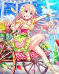  alternate_costume artist_request braid brown_eyes field flower flower_field hair_flower hair_ornament headset idolmaster idolmaster_cinderella_girls jpeg_artifacts long_hair official_art petals pink_flower pink_hair pink_rose red_flower red_rose rose saionji_kotoka very_long_hair 