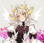  blonde_hair bow drag-on_dragoon drag-on_dragoon_3 dress genderswap genderswap_(mtf) horns long_hair long_sleeves mikhail_(drag-on_dragoon) open_mouth personification shinzui_(fantasysky7) smile solo wings yellow_eyes 