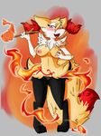  absurd_res anthro areola blush braixen breast_grab breasts canine female fennec fire fox fur hi_res hinata-rabbit looking_at_viewer mammal nintendo nipples open_mouth pok&#233;mon pok&#233;morph pok&eacute;mon pok&eacute;morph pussy red_eyes solo standing stick tongue video_games wood yellow_fur 