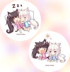  animal_ears bad_id bad_pixiv_id blue_dress blue_eyes brown_hair cat_ears cat_tail chibi chocola_(sayori) closed_eyes dress long_hair multiple_girls nekopara nose_bubble open_mouth pillow pink_dress puffy_sleeves sayori scrunchie short_sleeves silver_hair sleeping stretch tail tears twintails vanilla_(sayori) very_long_hair waking_up zzz 