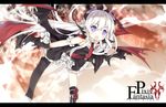  ahoge black_gloves black_legion copyright_name demon_girl gloves horns letterboxed long_hair mofetousu_furuna necktie open_mouth pixiv_fantasia pixiv_fantasia_fallen_kings pointy_ears purple_eyes saru single_thighhigh solo thighhighs white_hair wings 