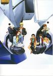  2girls 4boys alfred_izuruha bernard_wiseman black_hair blonde_hair brown_hair charlie_(gundam_0080) chay_(gundam_0080) child christina_mackenzie dorothy_(gundam) gundam gundam_0080 highres long_hair mecha mikimoto_haruhiko multiple_boys multiple_girls official_art red_hair telcott_(gundam_0080) twintails 