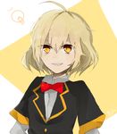  ahoge akuma_no_riddle bad_id bad_pixiv_id blonde_hair hashiri_nio orange_eyes school_uniform sharp_teeth short_hair solo teeth yume_miti 