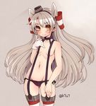  amatsukaze_(kantai_collection) areola_slip areolae black_panties blush bow bow_panties breasts brown_eyes garter_straps gloves hanauna highres kantai_collection long_hair looking_at_viewer lowleg lowleg_panties panties side-tie_panties silver_hair small_breasts solo striped striped_legwear thighhighs two_side_up underwear underwear_only 