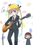  bad_id bad_pixiv_id blonde_hair blue_eyes brown_hair electric_guitar formal guitar instrument kill_me_baby long_hair monoiri_b multiple_girls necktie oribe_yasuna short_hair sonya_(kill_me_baby) suit 