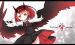  :o black_dress blush copyright_name demon_wings dress horns letterboxed looking_at_viewer outstretched_arms pixiv_fantasia pixiv_fantasia_fallen_kings red_hair saru short_hair solo wings yellow_eyes 