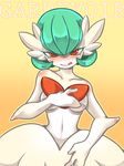  1girl alternate_form blush breasts character_name female gardevoir green_hair licking_lips looking_at_viewer mega_gardevoir mega_pokemon monster_girl naughty_face nintendo no_humans pokemon pokemon_(game) pokemon_xy red_eyes short_hair solo susan tongue tongue_out 