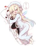  animal_ears bad_id bad_pixiv_id barefoot blonde_hair blush closed_eyes dakimakura_(object) detached_wings drooling hat heart heterochromia long_hair lying mob_cap on_side original pajamas pillow pillow_hug pointy_ears tsukikage_nemu white_hair wings 