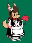  2018 ace_decker anthro big_breasts big_butt biped blush breasts butt canid canine canis clothed clothing collar digital_media_(artwork) dog dress dustpan female fur hair legwear leoafterhours maid_headdress maid_uniform mammal short_stack simple_background solo standing stockings thick_thighs uniform 