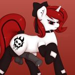  animal_genitalia balls bow collar cum cutie_mark dickgirl ear_piercing equine feral freckles hair horn horsecock intersex legwear lilith_(zajice) mammal my_little_pony original_character penis piercing red_eyes solo staggeredline stockings two_tone_hair unicorn 