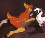  after_sex anal anthro black_penis canine cervine credits credits_(artist) cum cum_in_ass cum_inside deer duo erection fur gay hair humanoid_penis jayce lying male mammal muscles nude on_back penis plain_background sex shikoba wolf 