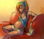  clothed clothing female friendship_is_magic human humanized mammal my_little_pony pregnant rainbow_dash_(mlp) schpog shirt tank_top tattoo 