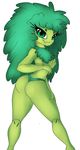  butt chest_tuff female floran goatsienoodle green_hair hair looking_at_viewer neronova nipples plant puffy_hair starbound thong turned_around video_games 