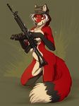  canine clitoris female fox fuckie fur gun hat kneeling looking_at_viewer mammal markings nude pinup pose pussy ranged_weapon red_fur seductive socks_(marking) solo weapon 