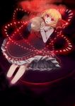  ascot blonde_hair blood bloody_hair blouse disembodied_head frilled_skirt frills hair_ribbon highres holding_head jakonnu red_eyes ribbon rumia short_hair skirt smile solo touhou vest 
