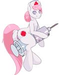  alpha_channel anus butt equine female friendship_is_magic fur hair hat horse mammal my_little_pony nurse nurse_hat nurse_redheart_(mlp) oops_(artist) pink_hair plain_background pony pussy syringe transparent_background white_fur 