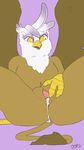  anthro anthrofied anus avian beak brown_fur cum female friendship_is_magic fur gilda_(mlp) gryphon my_little_pony oops_(artist) plain_background purple_background pussy sitting solo spread_legs spreading white_fur wings yellow_eyes 