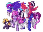  angry black_hair blonde_hair blue_eyes bracelet britishstarr clothing cutie_mark equine evil evil_counterpart female feral friendship_is_magic group hair half-closed_eyes horn horse jewelry jumpsuit mammal my_little_pony original_character pegasus pink_eyes pink_hair purple_eyes purple_hair smile two_tone_hair unicorn wings 