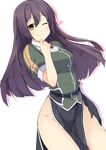 black_hair breasts brown_eyes brown_hair chikuma_(kantai_collection) elbow_gloves gloves hand_on_own_chin heart kantai_collection long_hair looking_at_viewer medium_breasts one_eye_closed pelvic_curtain remodel_(kantai_collection) sasakura smile solo white_background 