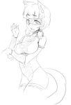  animal_ears bad_id bad_tumblr_id borrowed_character breast_hold breasts cat_ears cat_tail cropped_legs fang fingerless_gloves gloves grandmastag greyscale large_breasts leotard low_twintails mask monochrome original short_hair short_twintails sketch snowy_(ducky) solo superhero tail thighhighs twintails 