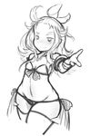  ahoge arceonn bare_shoulders bikini blush bow bravely_default:_flying_fairy bravely_default_(series) cropped_legs edea_lee flat_chest greyscale groin hair_bow long_hair lowleg lowleg_bikini monochrome navel outstretched_hand smile solo swimsuit thighhighs wide_hips 