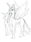  changeling female feral friendship_is_magic hair horn long_hair longinius monochrome my_little_pony queen_chrysalis_(mlp) wings 