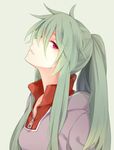  green_hair hood hoodie kagerou_project kido_tsubomi long_hair ocha_(hutuumikan) ponytail red_eyes solo 