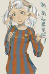  breast_grab breasts fakepucco fc_barcelona grabbing horns la_liga pointy_ears small_breasts solo translated twintails white_hair 