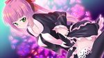  bad_id bad_pixiv_id blush bow collarbone come_hither dutch_angle face green_eyes hair_bow kneeling long_hair necktie original pink_hair ponytail ribbon seductive_smile smile solo teasing thighhighs zettai_ryouiki zpolice 