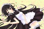  akiyama_mio alternate_costume bad_id bad_pixiv_id bangs black_hair blunt_bangs blush brown_eyes enmaided garters k-on! lingerie long_hair maid maid_headdress petticoat solo thighhighs tsukiji underwear zettai_ryouiki 