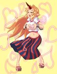  bad_id bad_pixiv_id blonde_hair closed_eyes fang geta heart heart_hands horn hoshiguma_yuugi k-on! kosmosshuffle long_hair midriff moe_moe_kyun! navel parody pointy_ears solo touhou 