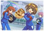  asahina_mikuru breath brown_hair fountain gorilla gym_uniform hi-ho- mask multiple_girls nagato_yuki rainbow scream_(movie) suzumiya_haruhi suzumiya_haruhi_no_yuuutsu track_suit 