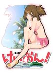  akaho_sakura bad_id bad_pixiv_id bikini brown_eyes brown_hair highres hirasawa_yui k-on! sandals short_hair side_ponytail solo swimsuit 