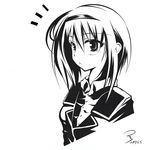  bad_id bad_pixiv_id blazer collared_shirt expressionless greyscale hairband jacket kurukuru_(p!) little_busters! long_sleeves monochrome nishizono_mio shirt simple_background solo upper_body white_background 