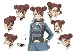  artist_request brigitte_stark choker double_bun earrings expressions freckles jewelry navel production_art senjou_no_valkyria senjou_no_valkyria_1 uniform 