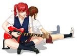  2girls aigle candy_cane_(rumble_roses) fugi_jis guitar instrument multiple_girls red_hair redhead rumble_roses school_uniform short_twintails simple_background sitting twintails white_background zinc_park 