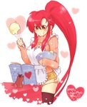  apron black_legwear book boota bowl hair_ornament hairpin happy_valentine heart icing long_hair ponytail red_hair sako shorts solo sweater tengen_toppa_gurren_lagann thighhighs valentine yellow_eyes yoko_littner 