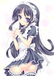  akiyama_mio alternate_costume ass black_hair blue_eyes blush enmaided garters ichijou_hitoshi k-on! long_hair maid maid_headdress no_panties solo thighhighs 