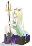  blonde_hair blue_eyes boots helmet long_hair polearm riesz seiken_densetsu seiken_densetsu_3 solo tansuke trident weapon winged_helmet 