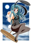  animal_ears bunny_ears bunnysuit full_moon glasses green_hair itan_hako jumping long_hair mallet moon original pantyhose red_eyes solo 