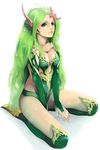  between_thighs boots breasts cleavage elbow_gloves final_fantasy final_fantasy_iv final_fantasy_iv_the_after fingerless_gloves gloves green_eyes green_footwear green_hair itori_(clarice_note) jewelry knee_boots lips long_hair medium_breasts necklace older rydia seiza sitting solo 