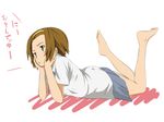  bad_id bad_pixiv_id barefoot bored brown_eyes brown_hair feet hairband k-on! legs lying nishiuri_warito on_stomach pout school_uniform short_hair soles solo tainaka_ritsu tomboy translation_request 