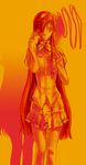  artist_request bow bowtie hair_over_one_eye hand_over_eye ikezawa_hanako katawa_shoujo long_hair monochrome orange_(color) school_uniform shadow skirt solo standing very_long_hair 