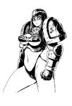  adeptus_astartes armor blush breasts butcherboy curvy greyscale heresy highleg highleg_panties large_breasts long_hair monochrome navel panties shoulder_pads solo thighs underwear warhammer_40k 