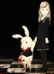  banned_artist blood bunny checkered checkered_floor child dress fugi_jis holding_hands horror_(theme) original pantyhose stuffed_animal stuffed_bunny stuffed_toy vest 