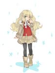  blonde_hair boots child green_eyes jacket long_hair noko351 original pantyhose skirt solo 